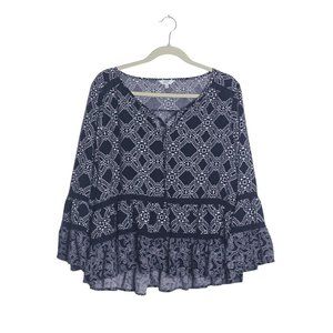 💖 crown & ivy Navy Boho Bell Sleeve Top XL